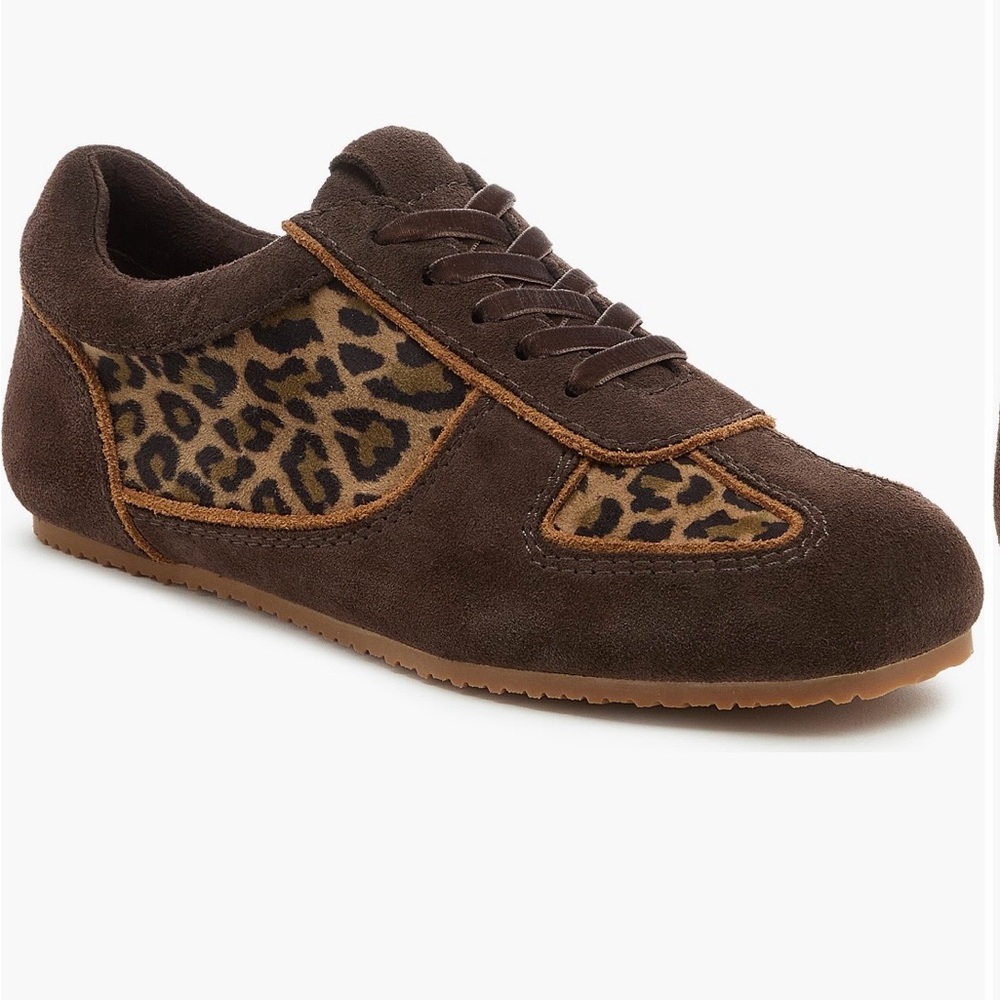 Kelsi Dagger Brooklyn Stover Brown Suede Sneakers with Leopard Accents